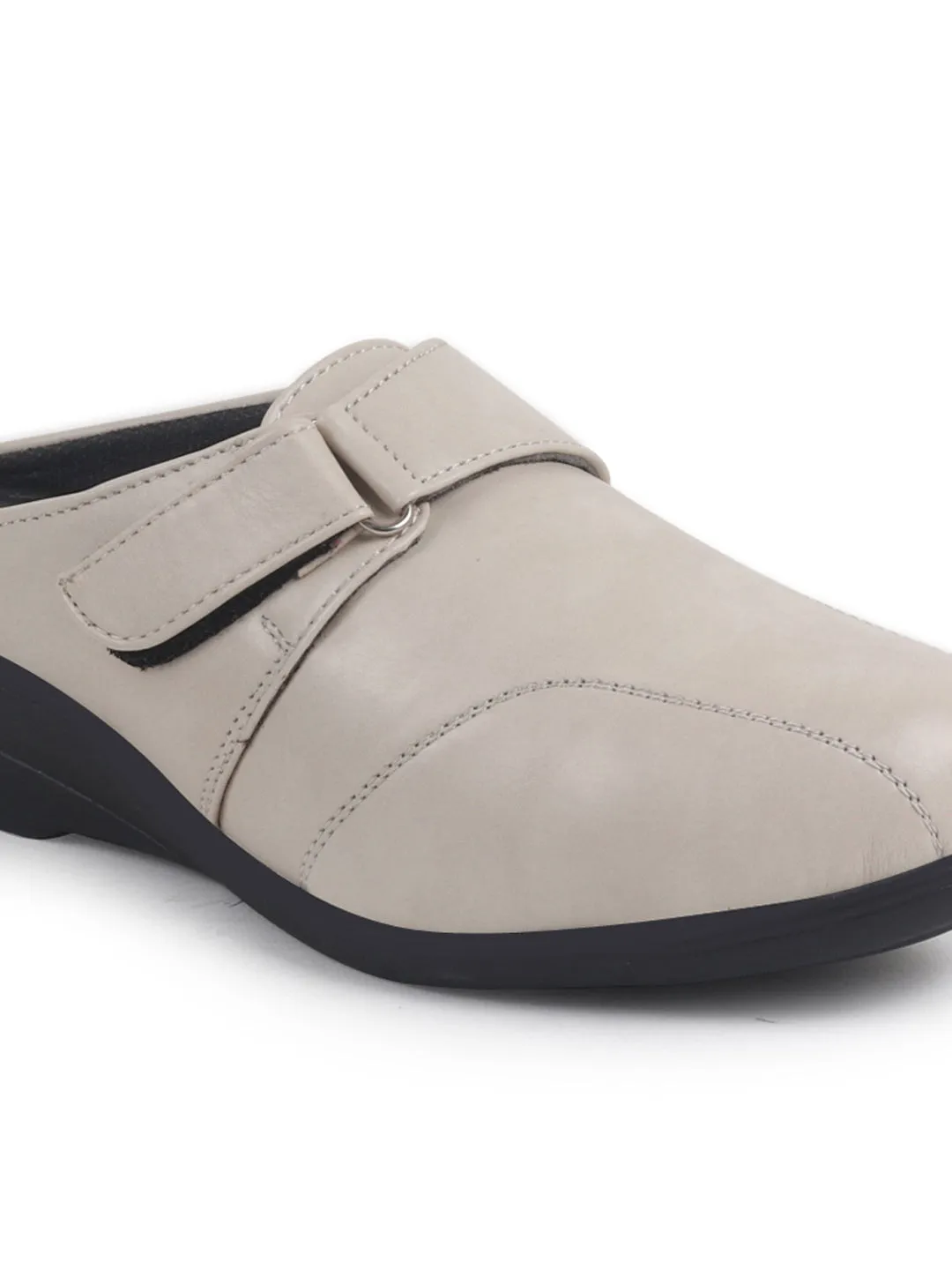 Women Cream Back Open Formal Slip On Flatform Heel Wedges with Hook and Loop|Adjustable Strap Shoes|Office Meetings